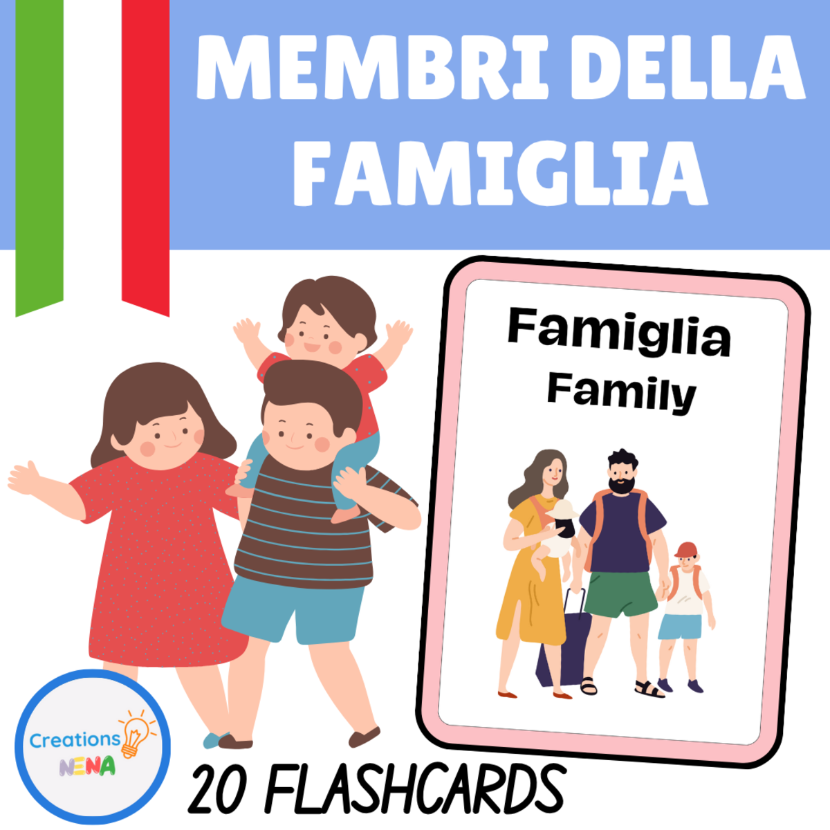An educational teaching resource from Nena Creations entitled Family Members in Italian. downloadable at Teach Simple.