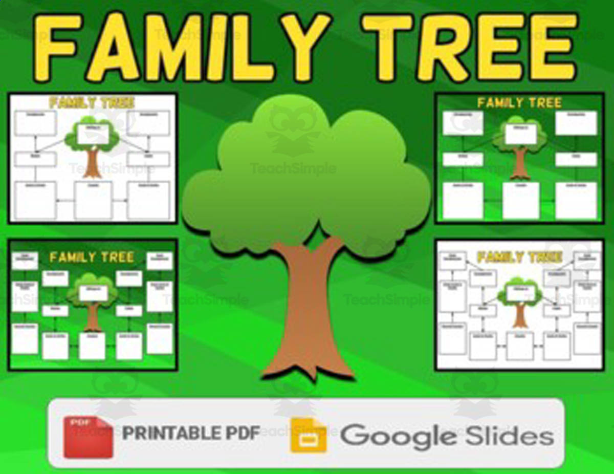 An educational teaching resource from Roombop entitled Family Tree Graphic Organizer Template (Editable in Google Slides) downloadable at Teach Simple.