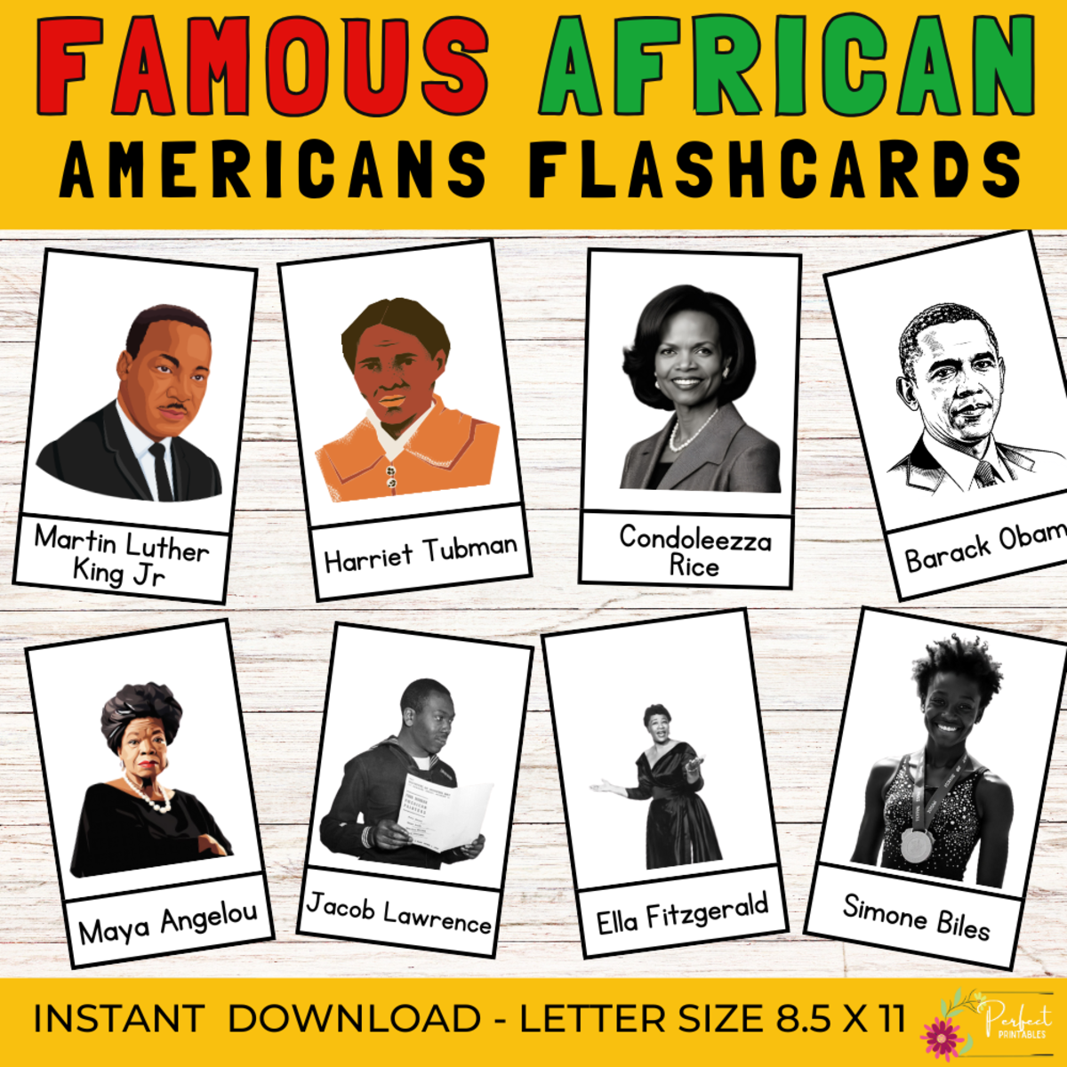 An educational teaching resource from Perfect_Printables entitled Famous African American Flashcards | Black History Month Activities downloadable at Teach Simple.