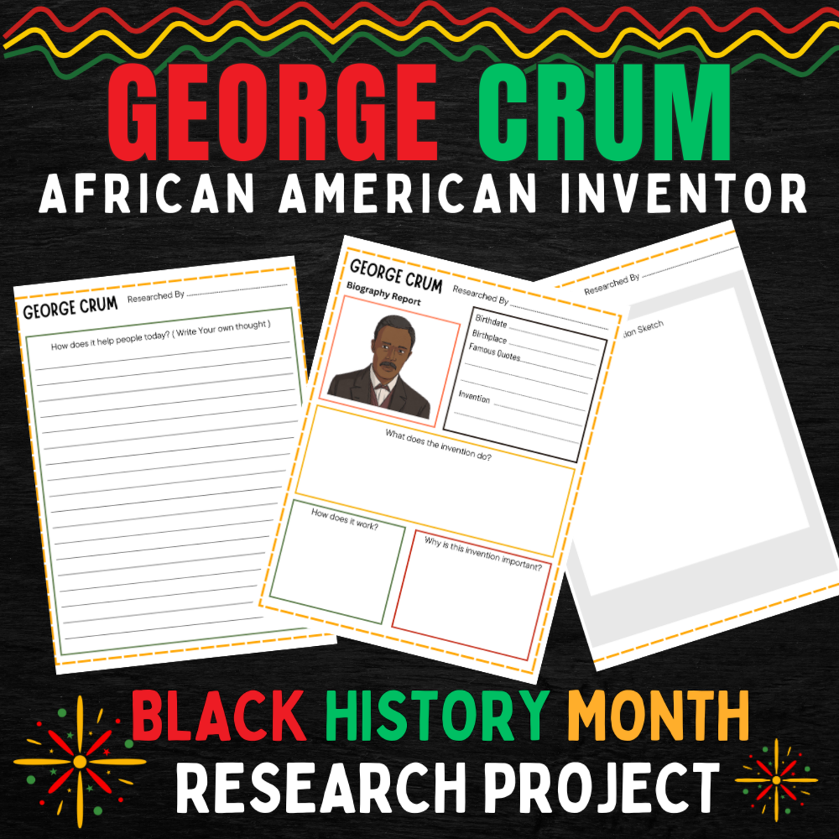 An educational teaching resource from Perfect_Printables entitled Famous African American Inventor George Crum Research Project For Kids downloadable at Teach Simple.