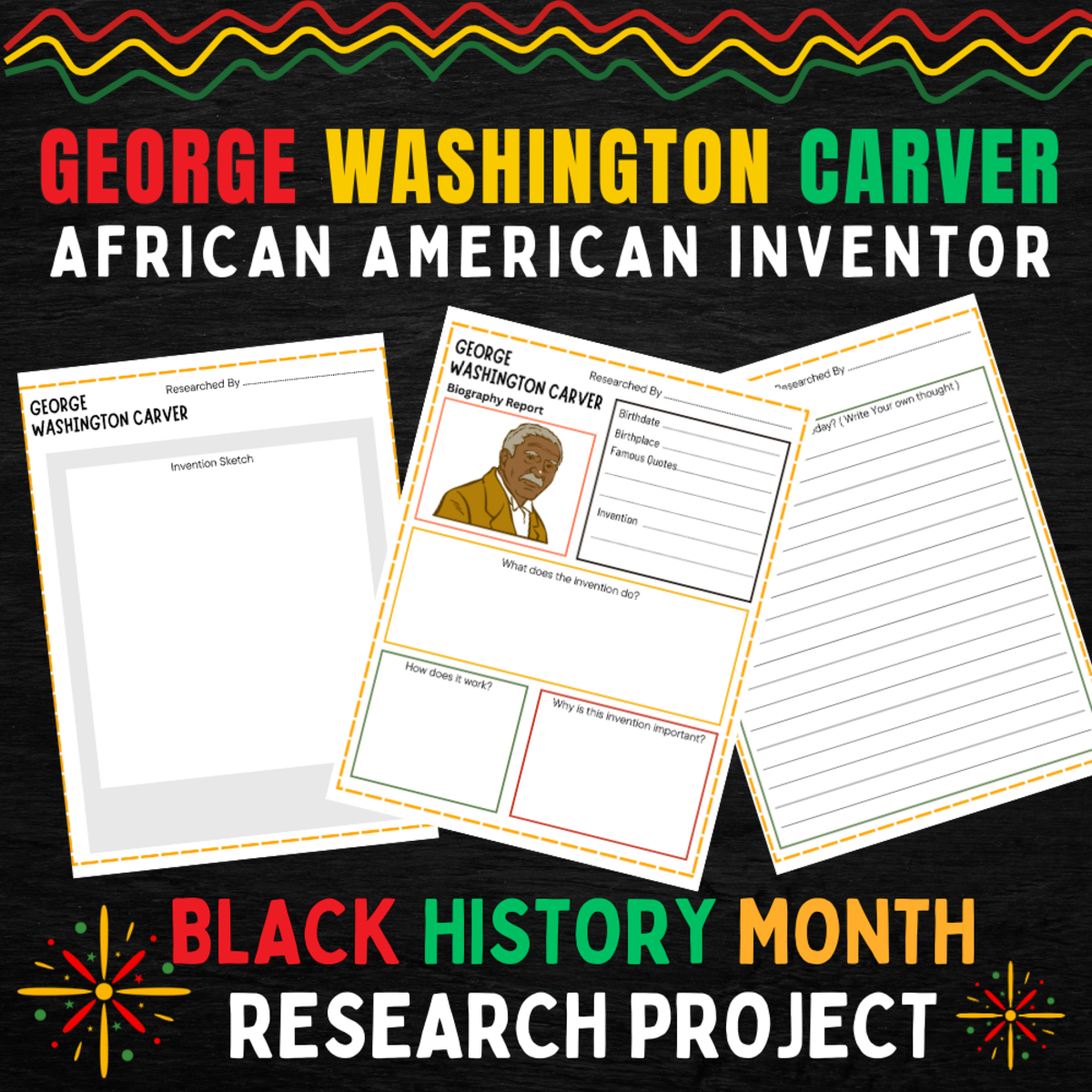 An educational teaching resource from Perfect_Printables entitled Famous Inventor George Washington Carver Research Project For Kids downloadable at Teach Simple.