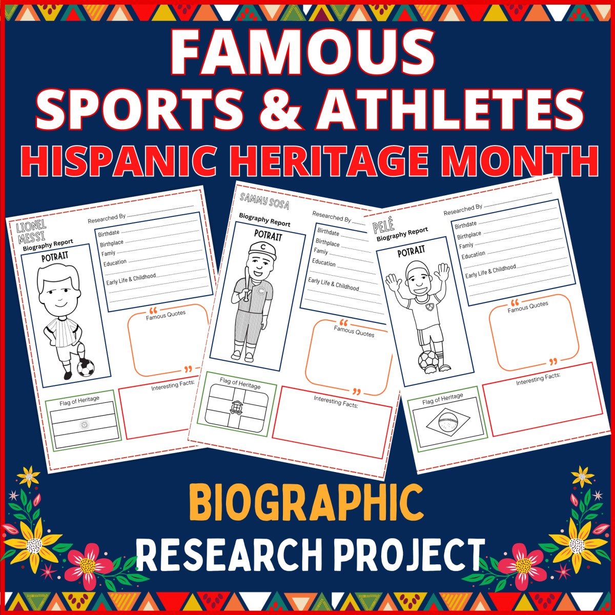 An educational teaching resource from Perfect_Printables entitled Famous Sports Athletes Biographic Research Project | Hispanic Heritage downloadable at Teach Simple.