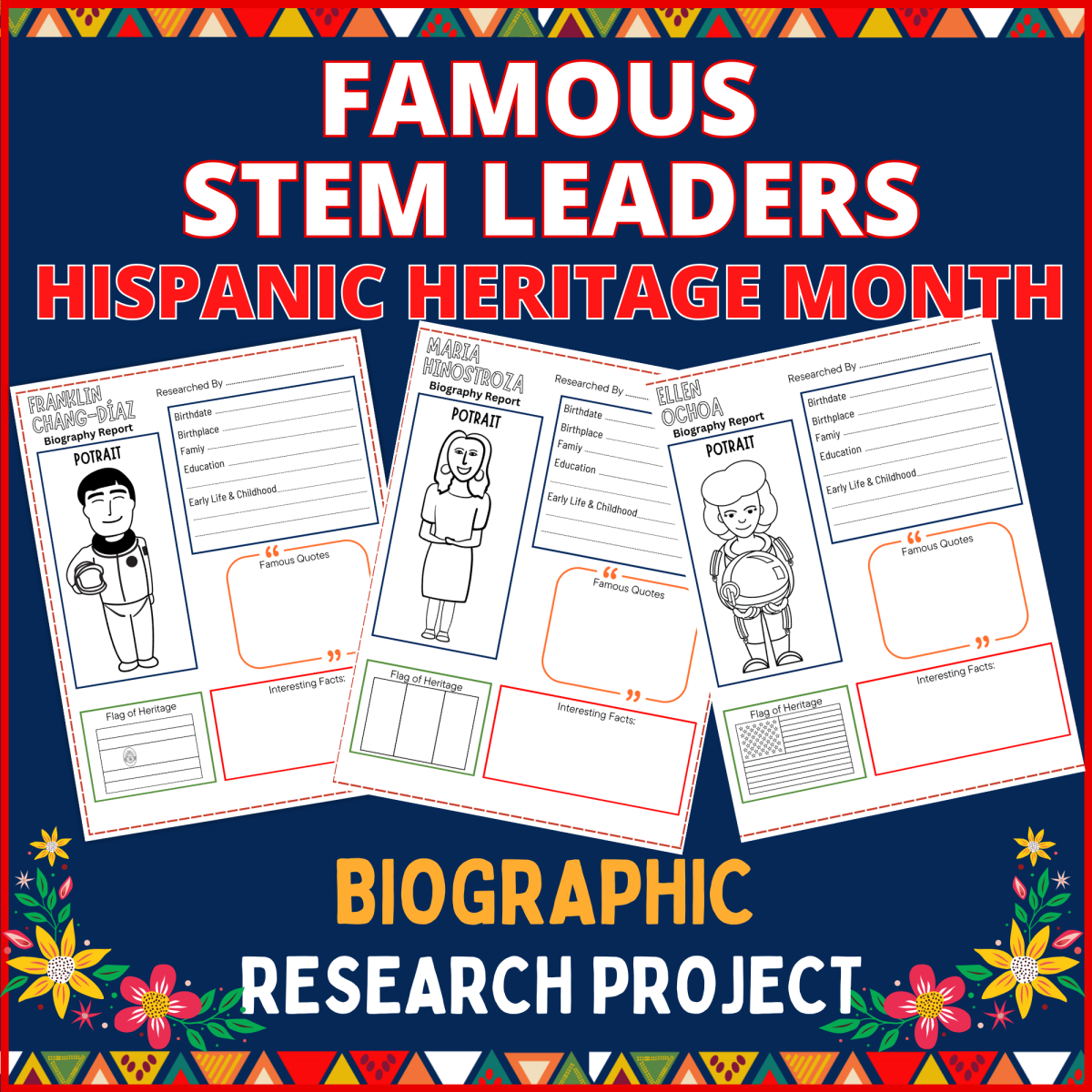 An educational teaching resource from Perfect_Printables entitled Famous STEM Leaders Biographic Research Project | Hispanic Heritage downloadable at Teach Simple.