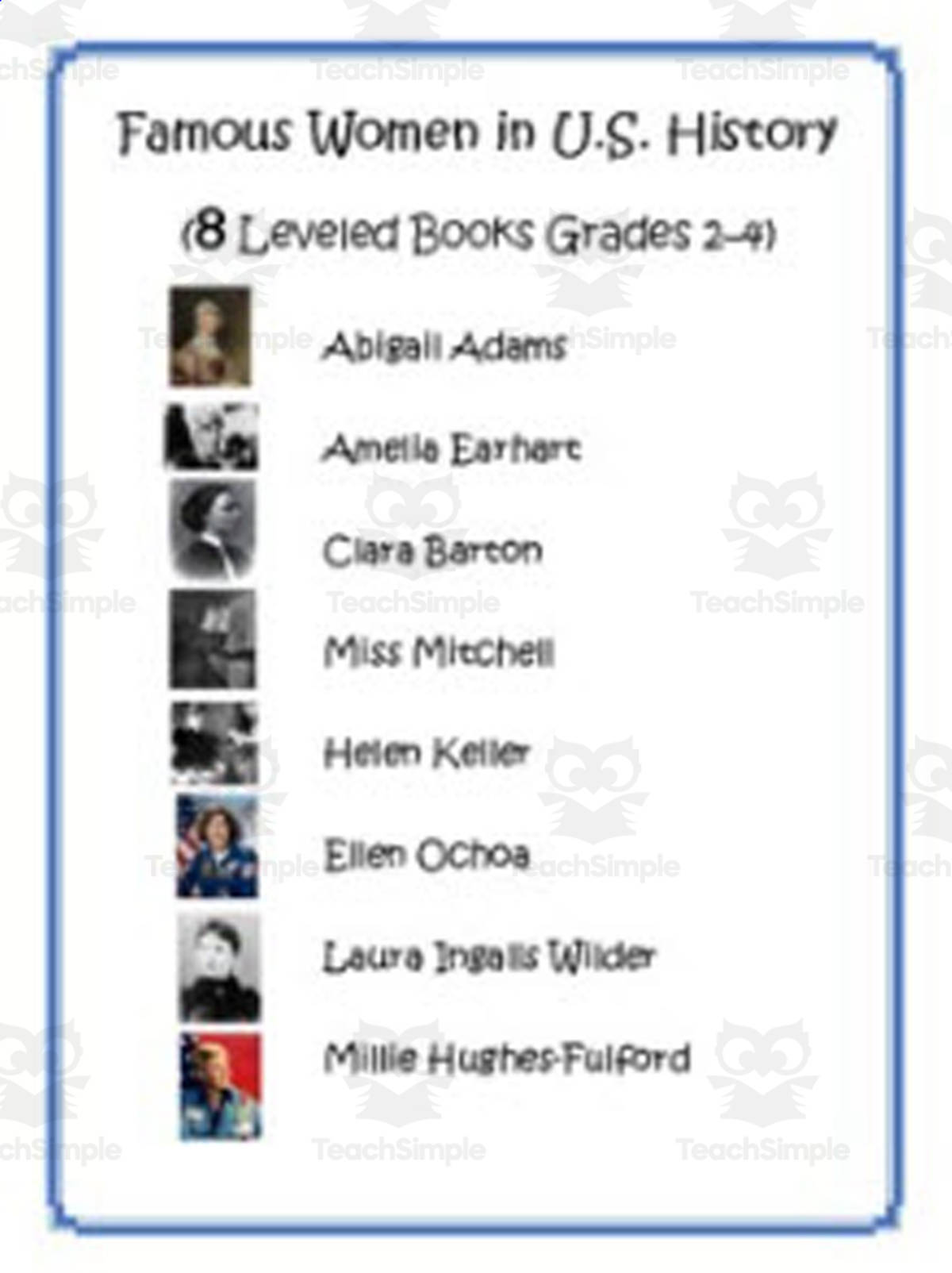 An educational teaching resource from Sue Peterson entitled Famous Women in U.S. History downloadable at Teach Simple.