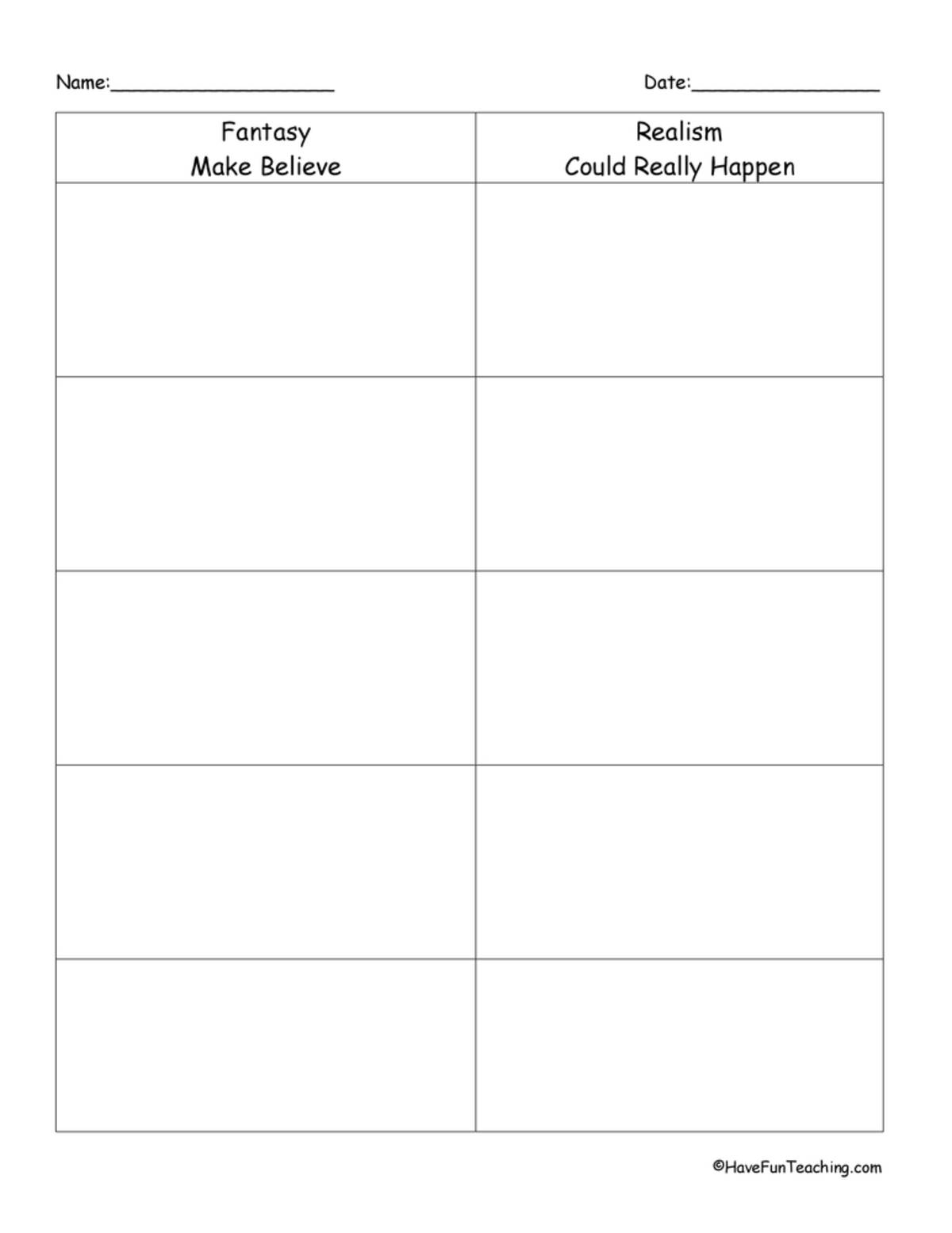 An educational teaching resource from Have Fun Teaching entitled Fantasy and Realism Story Elements Graphic Organizer downloadable at Teach Simple.