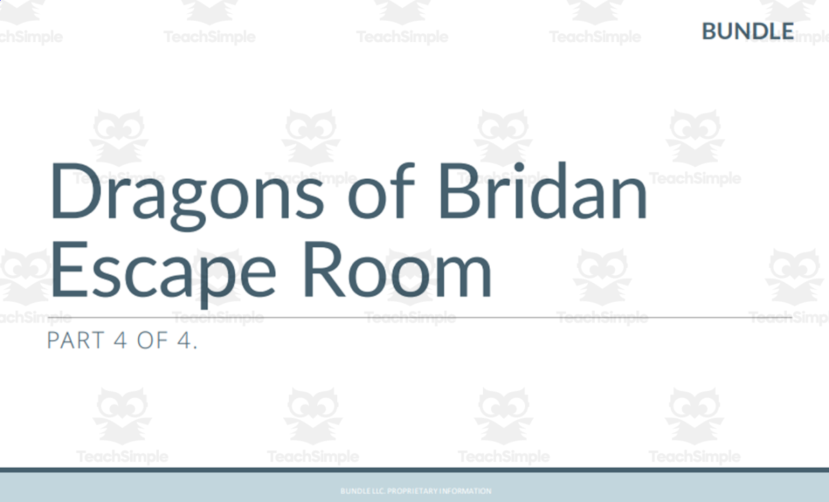 An educational teaching resource from Bundle LLC entitled Fantasy-Themed Math Escape Room Lesson 4 downloadable at Teach Simple.