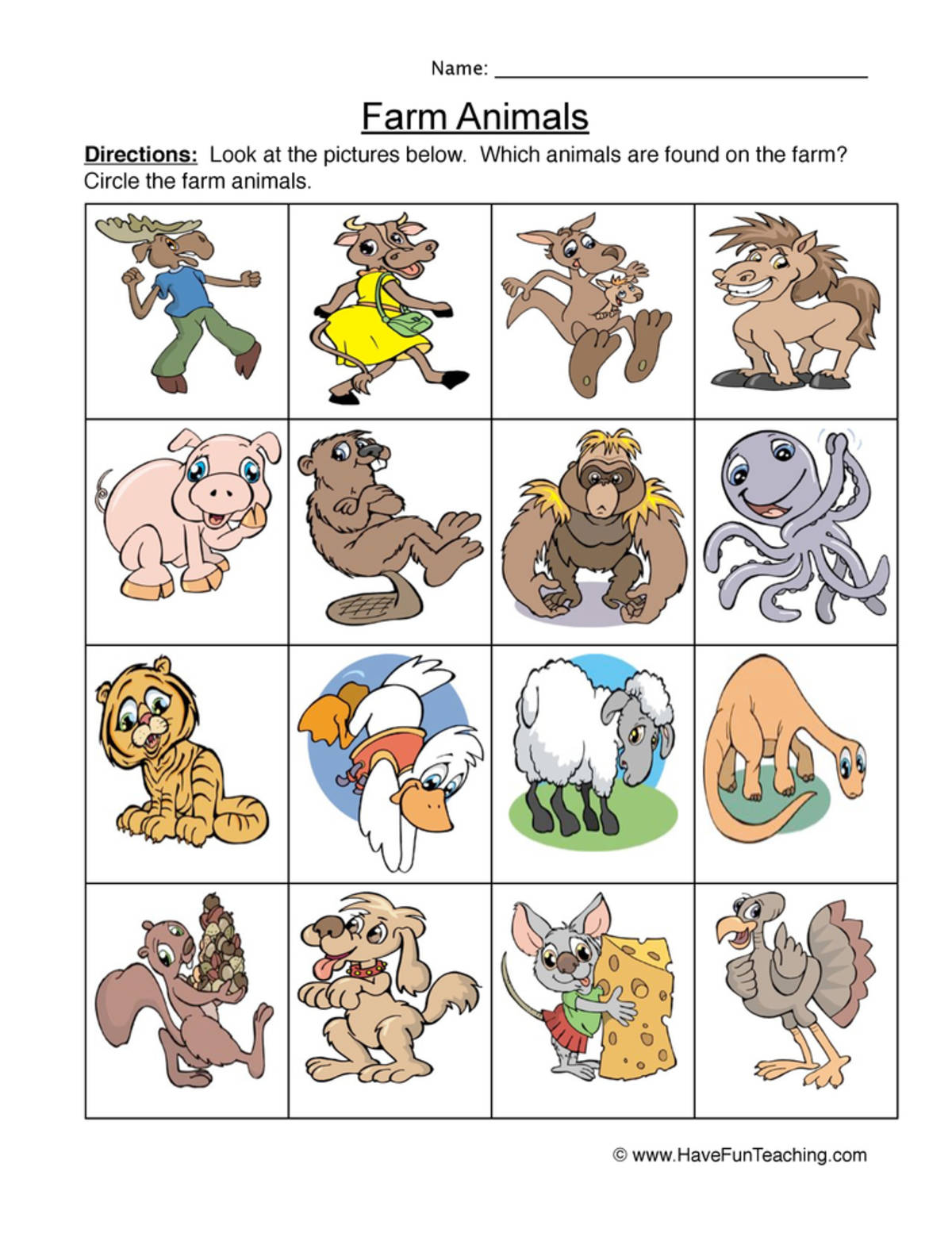 An educational teaching resource from Have Fun Teaching entitled Farm Animals Examples Worksheet downloadable at Teach Simple.