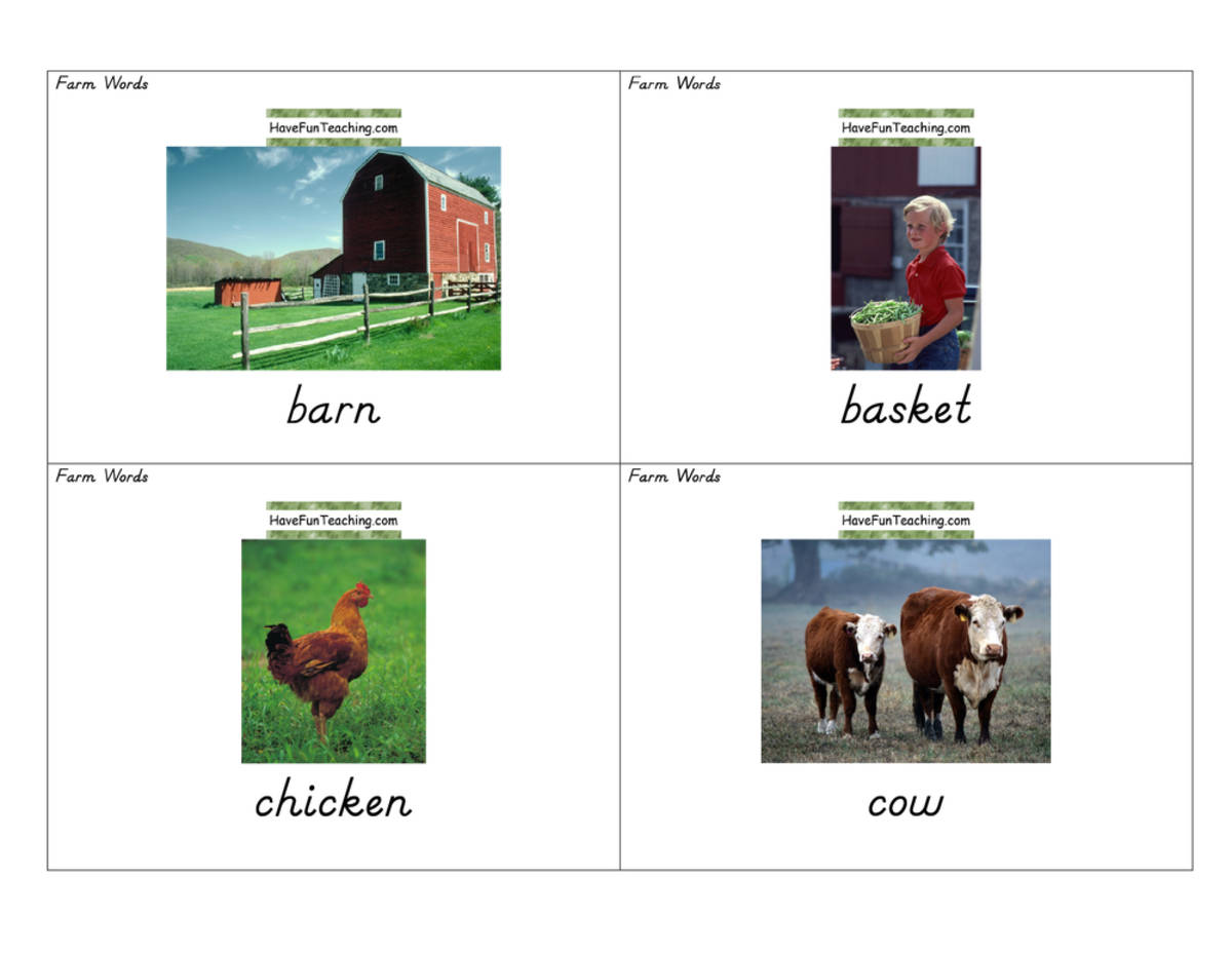 An educational teaching resource from Have Fun Teaching entitled Farm Flash Cards downloadable at Teach Simple.