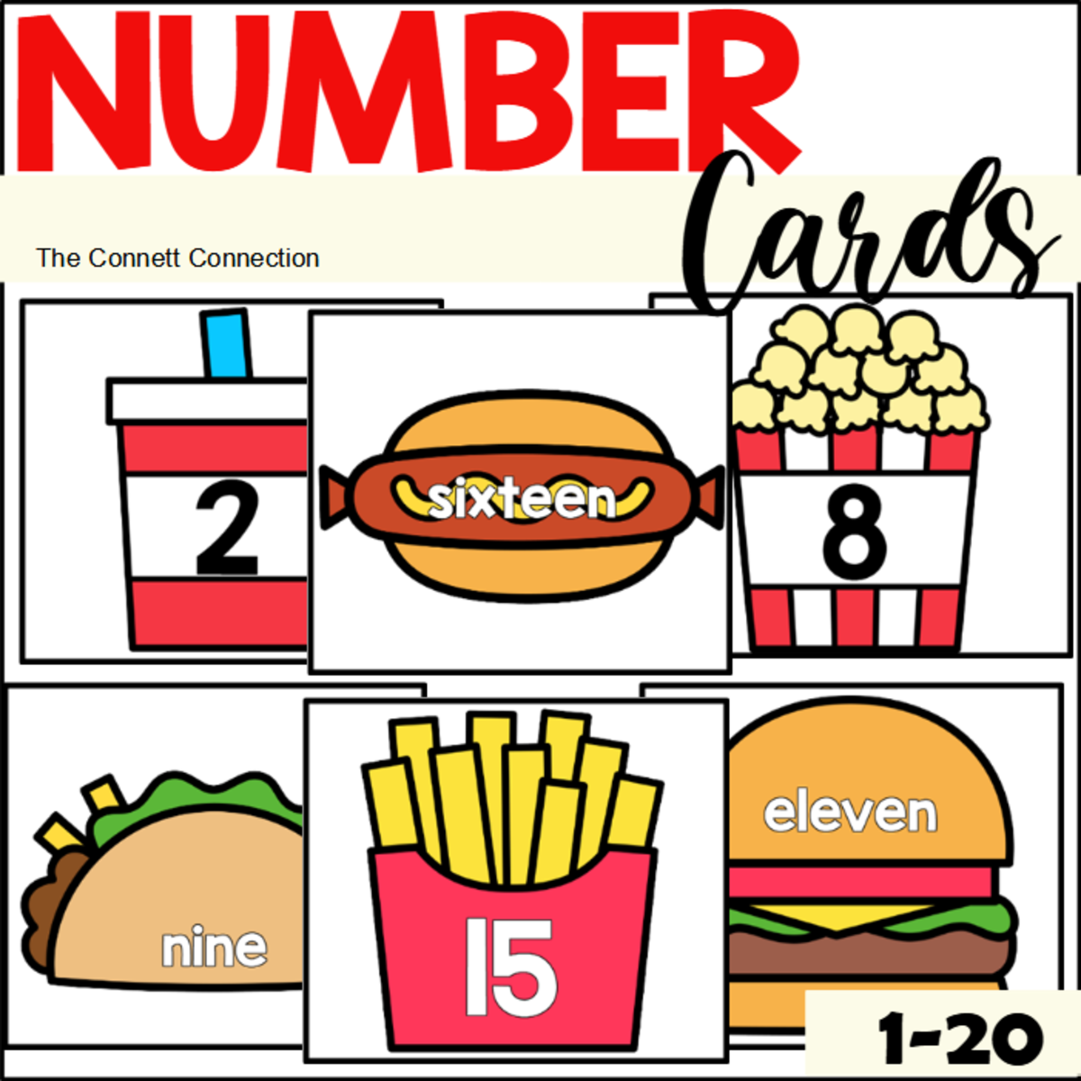 An educational teaching resource from The Connett Connection entitled Fast Food Number Cards downloadable at Teach Simple.