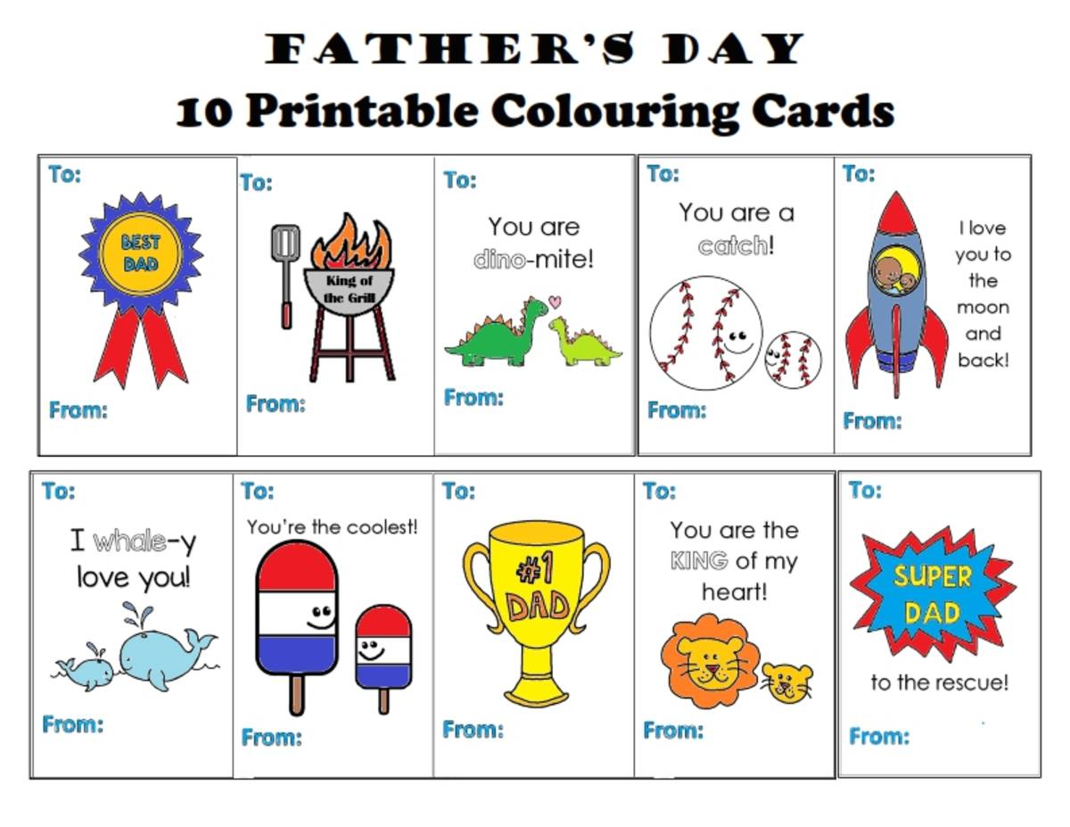An educational teaching resource from Brave Education entitled Father's Day 10 printable color cards downloadable at Teach Simple.