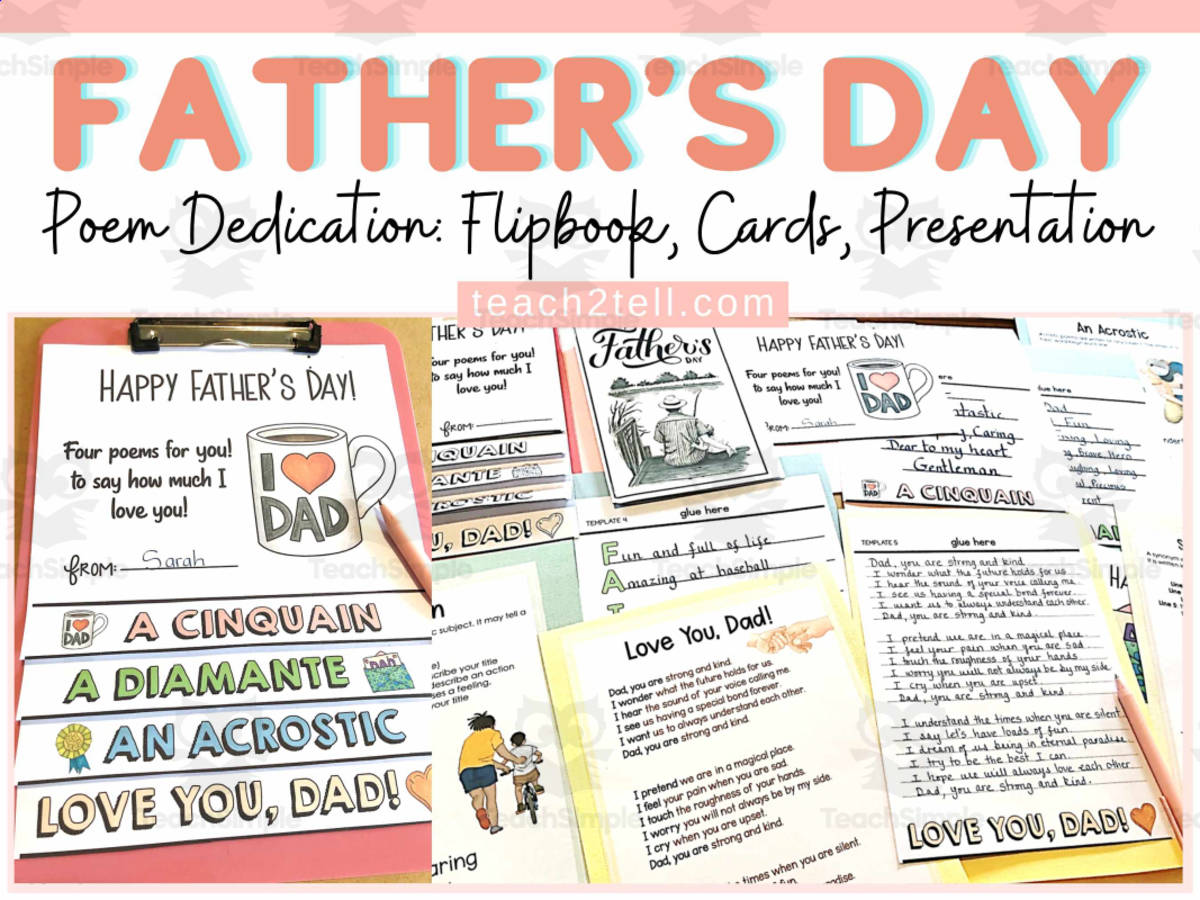 An educational teaching resource from Teach2Tell entitled Fathers Day Activities Printable Card Poems Bulletin Board Display downloadable at Teach Simple.