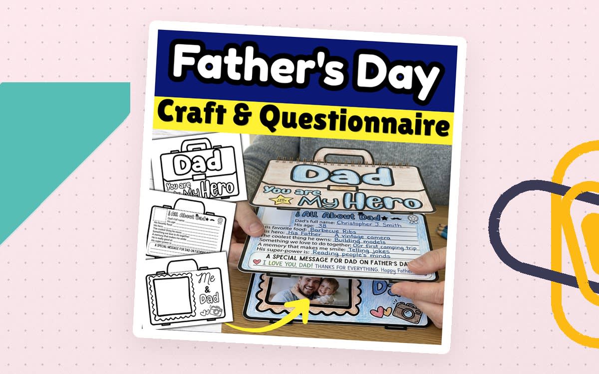 An educational teaching resource from Smart Minds entitled Father's Day Craft Writing Activity All About Dad Questionnaire downloadable at Teach Simple.