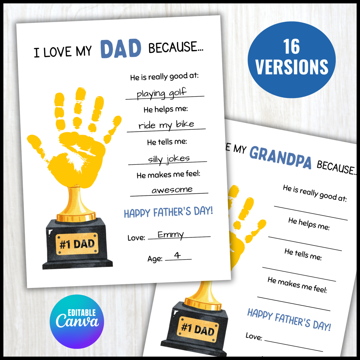 An educational teaching resource from screenzro entitled Father's Day Handprint Craft Questionare Keepsake Gift for Dad Grandpa downloadable at Teach Simple.