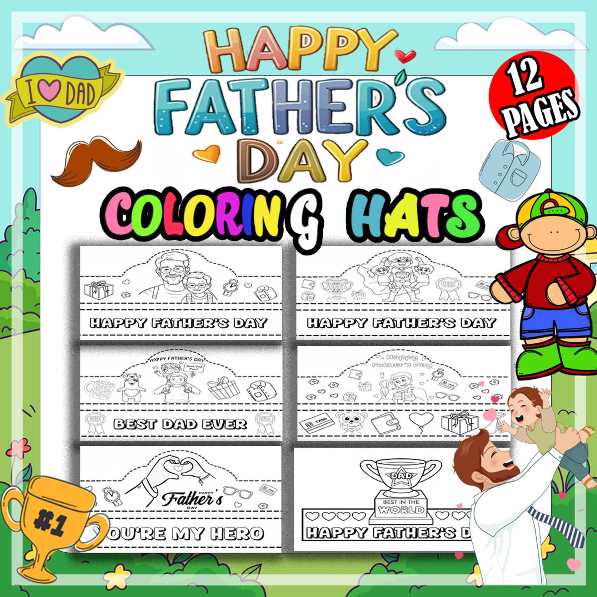An educational teaching resource from Bambolina55 entitled Father's Day Hat Crowns Headbands Craft for Preschool and Kindergarten downloadable at Teach Simple.