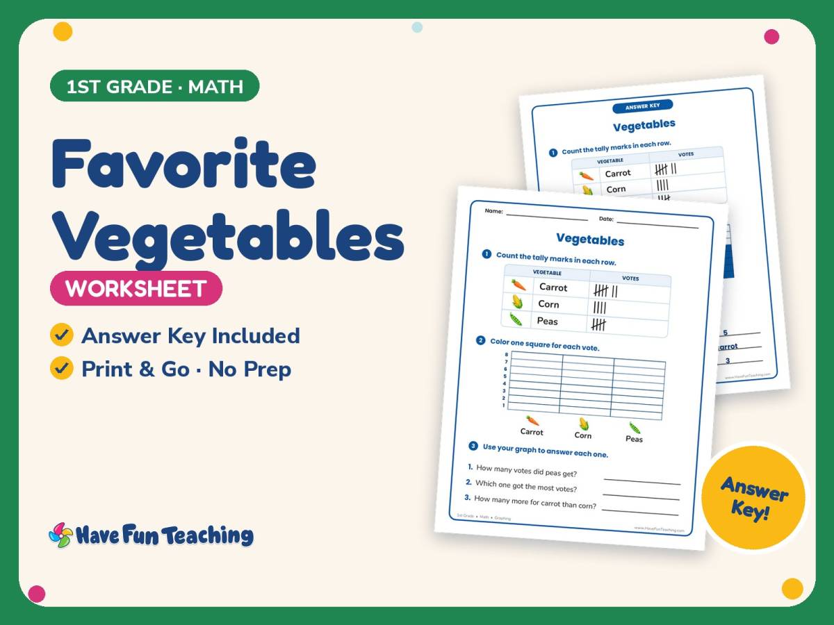 Favorite Vegetables Worksheet – 1st Grade Graphing Practice preview