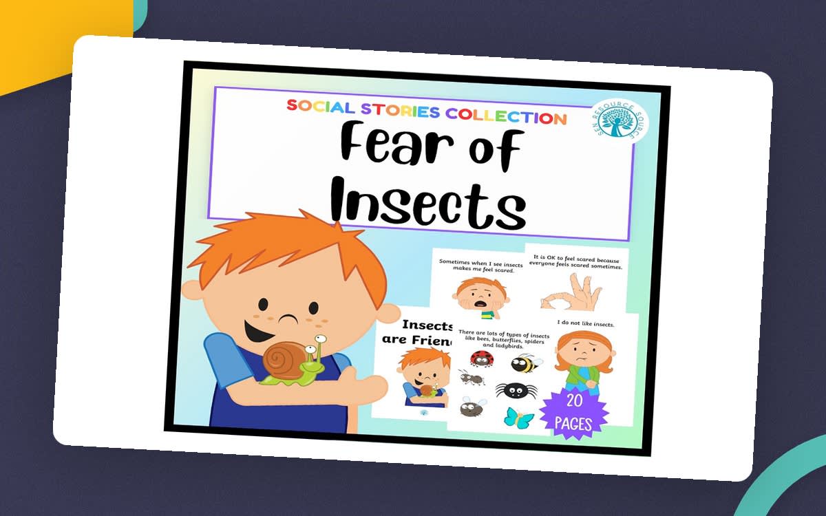 An educational teaching resource from SEN Resource Source entitled Fear of insects Social Story downloadable at Teach Simple.