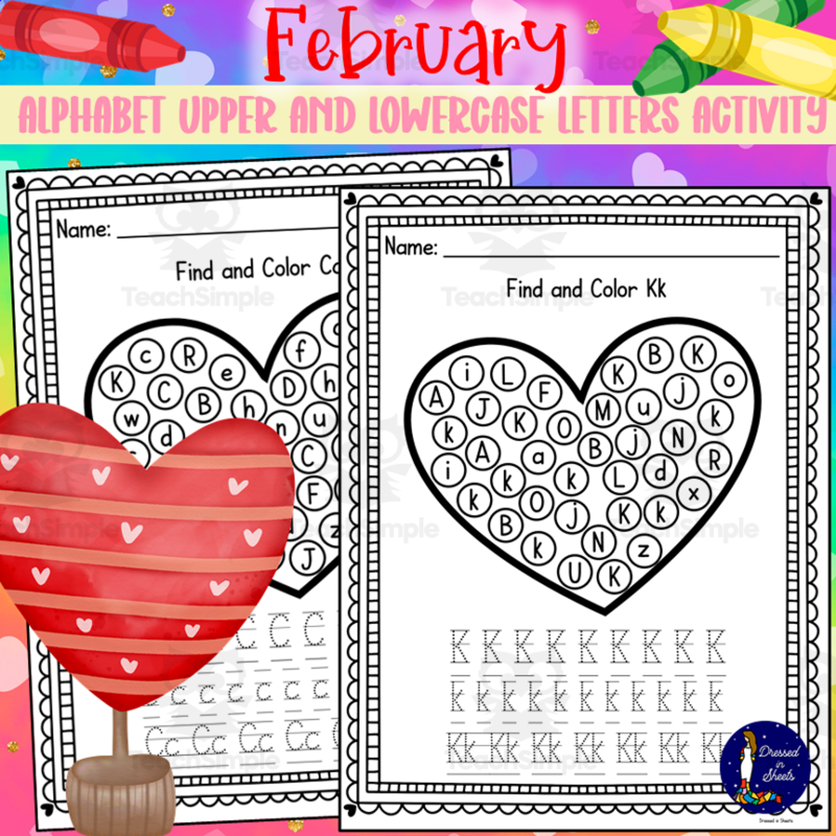 An educational teaching resource from Soumara Siddiqui entitled February Alphabet Upper and Lowercase Letter Activity downloadable at Teach Simple.