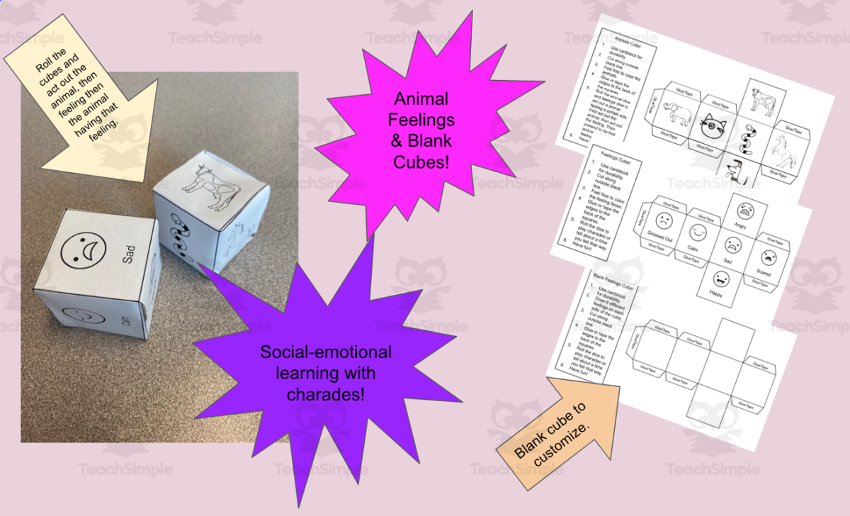 An educational teaching resource from Jennifer Moyer Taylor entitled Feelings Charades SEL Cubes downloadable at Teach Simple.