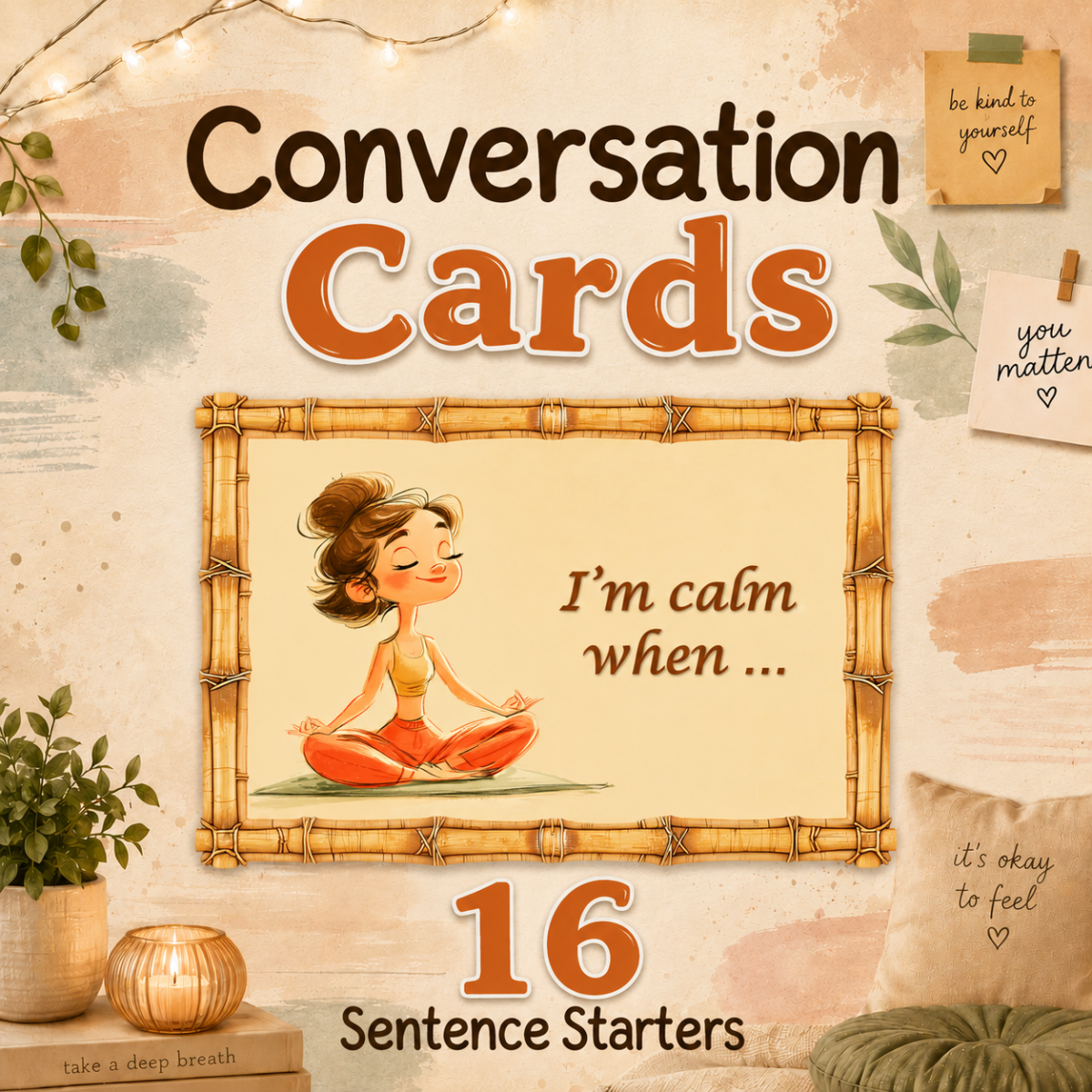 An educational teaching resource from English with Rita entitled Feelings Conversation Cards | 16 Sentence Starters for Speaking downloadable at Teach Simple.