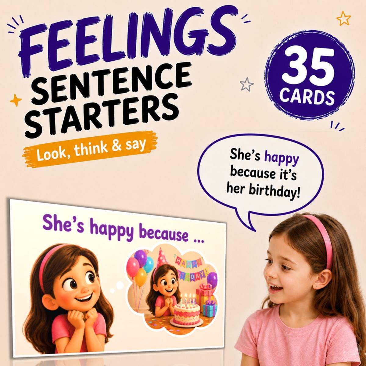 An educational teaching resource from English with Rita entitled Feelings Sentence Starter Cards | Speaking Activity downloadable at Teach Simple.