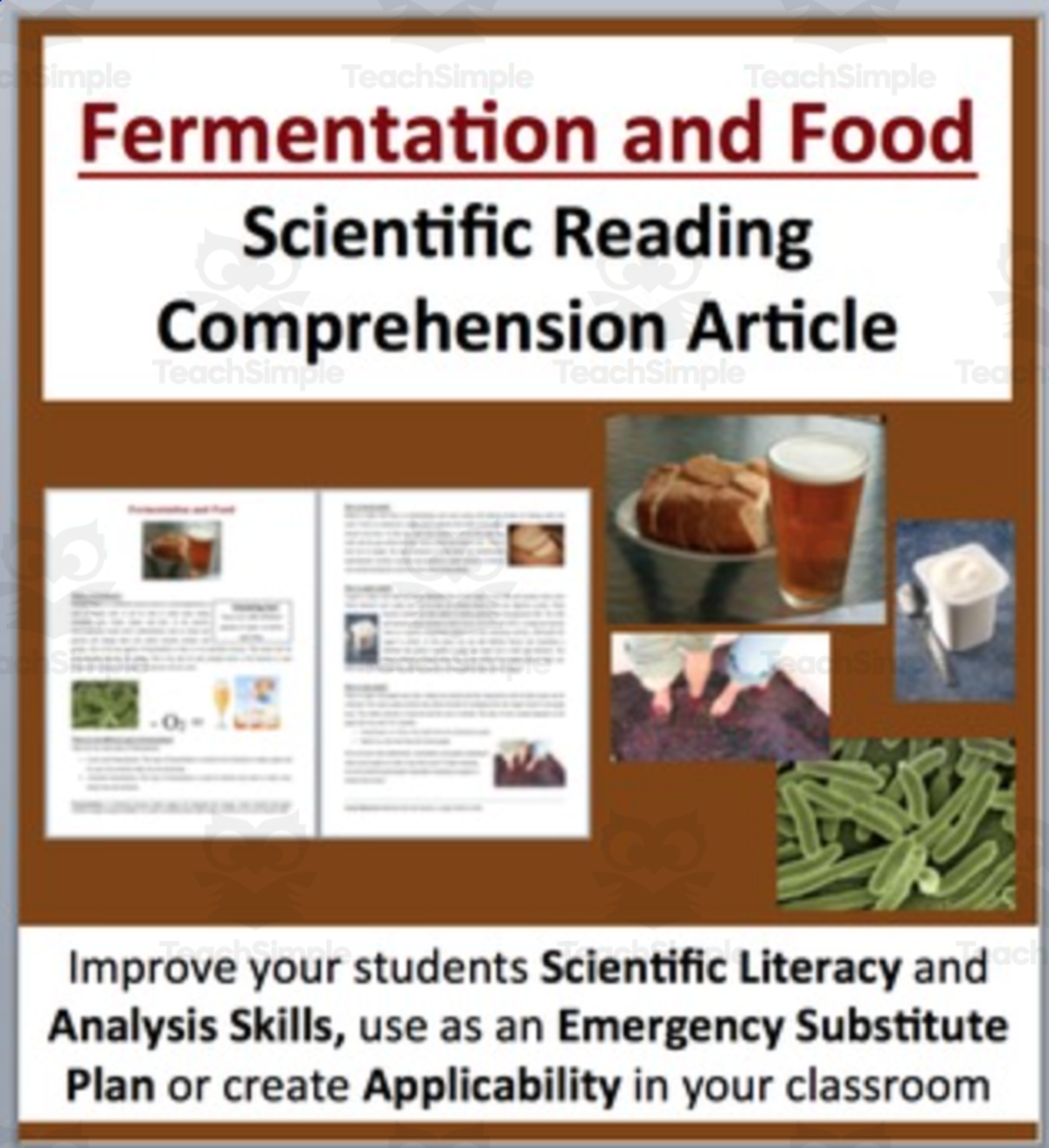 An educational teaching resource from Teach With Fergy entitled Fermentation and Food Reading Comprehension Article downloadable at Teach Simple.