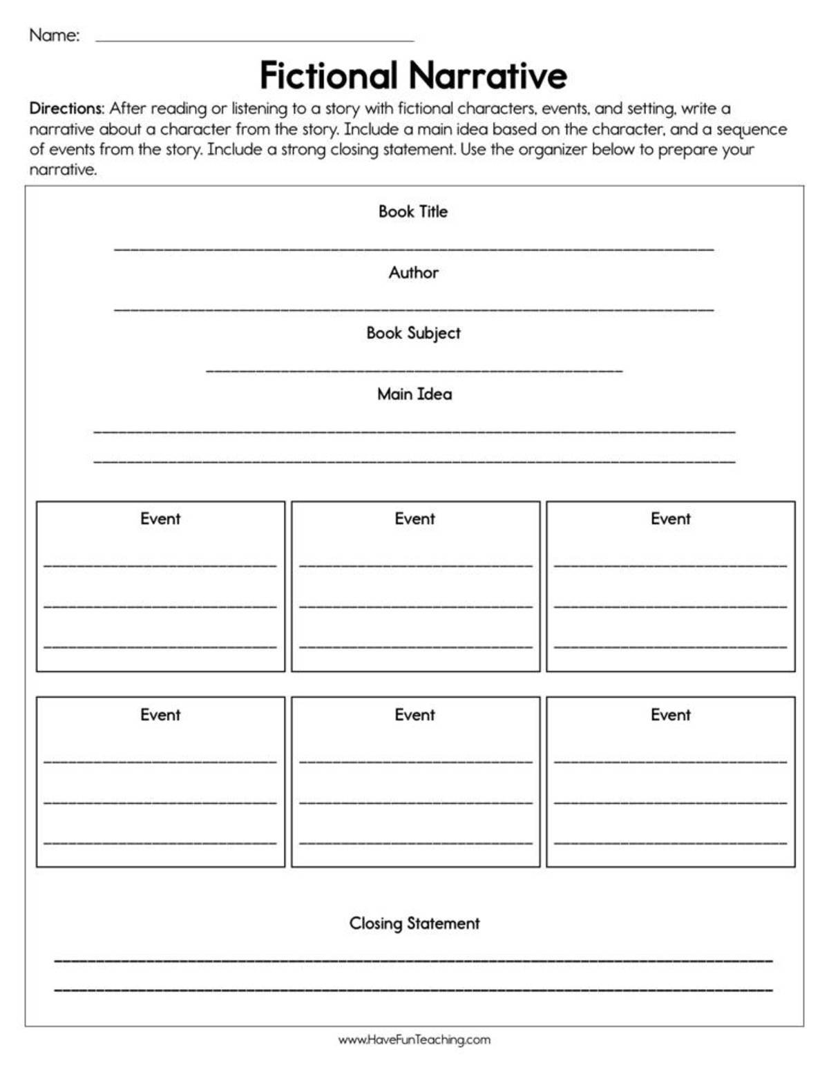 An educational teaching resource from Have Fun Teaching entitled Fictional Narrative Worksheet downloadable at Teach Simple.