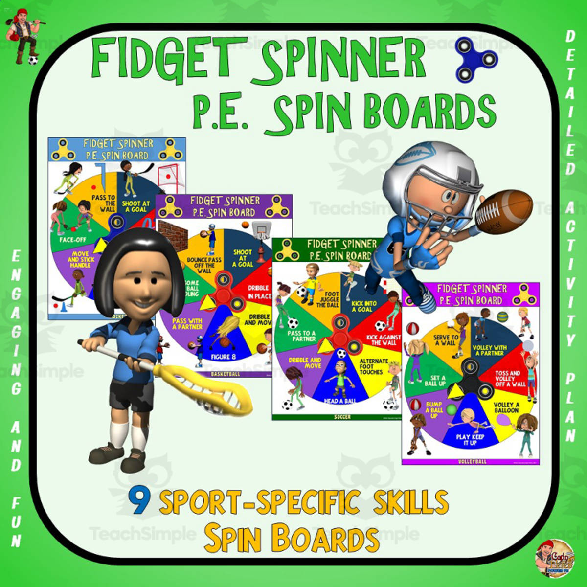 An educational teaching resource from Cap'n Pete's Power PE entitled Fidget Spinner Boards: Sport-Specific Skills downloadable at Teach Simple.
