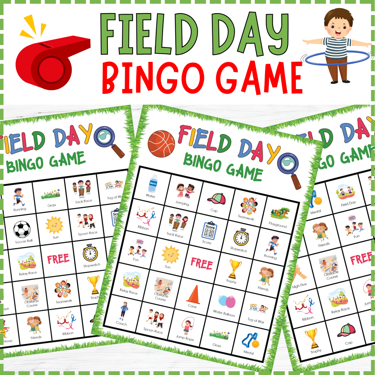 An educational teaching resource from Perfect_Printables entitled Field Day Bingo Games, Fun No Prep End of the Year activities downloadable at Teach Simple.