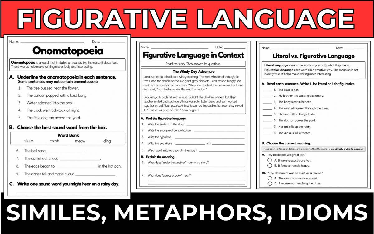 Figurative Language Worksheets Similes, Metaphors, Idioms & More preview
