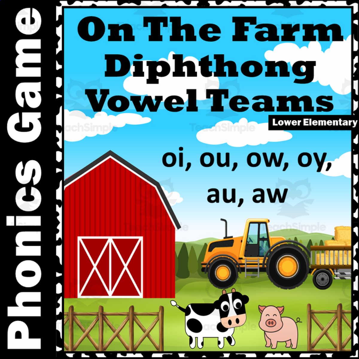 An educational teaching resource from Creatively Gifted entitled File Folder Game: On the Farm | Diphthong Vowel Teams downloadable at Teach Simple.