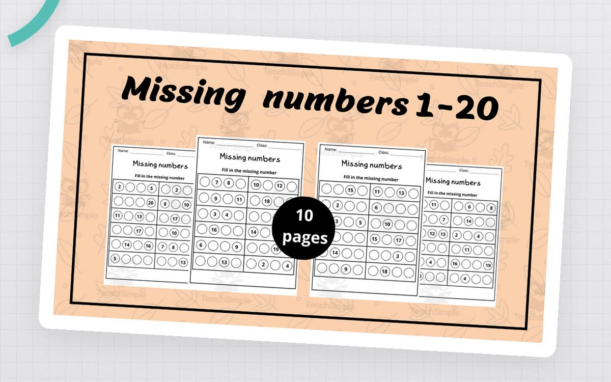 An educational teaching resource from successful teachers resource entitled Missing Numbers 1–20 – Fill-In Counting Games downloadable at Teach Simple.