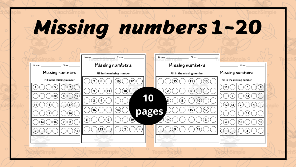 An educational teaching resource from successful teachers resource entitled Missing Numbers 1–20 – Fill-In Counting Games downloadable at Teach Simple.