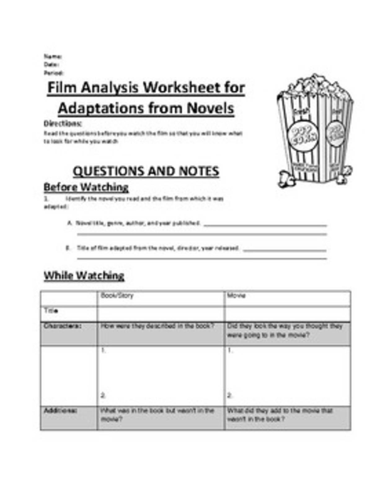 An educational teaching resource from Educate and Create entitled Film Adaptation Worksheets *ANY Novel* downloadable at Teach Simple.
