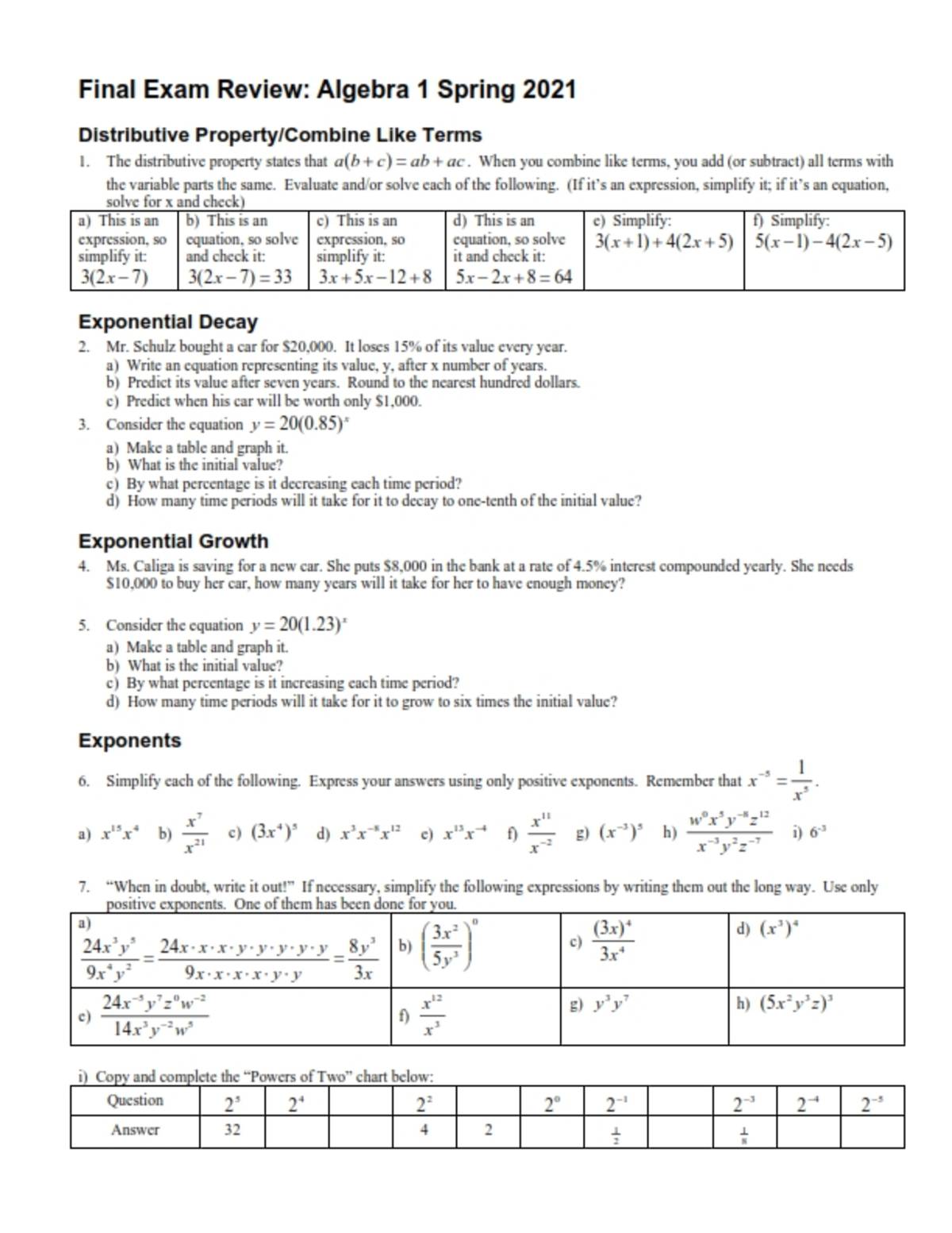 An educational teaching resource from Peter Jonnard entitled Final Exam Review: Algebra 1 downloadable at Teach Simple.