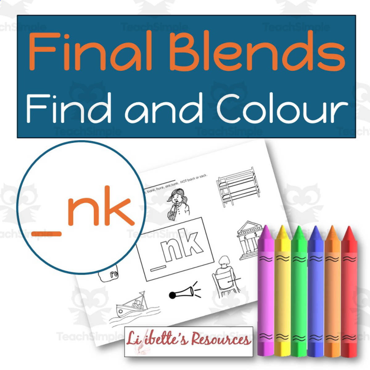 An educational teaching resource from Lilibette's Resources entitled Final NK Blend Worksheet: Phonemic Awareness activities downloadable at Teach Simple.