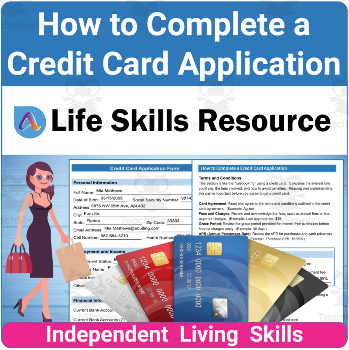 An educational teaching resource from Adulting Life Skills Resources entitled Finance Life Skills - A Guide to Completing a Credit Card Application downloadable at Teach Simple.