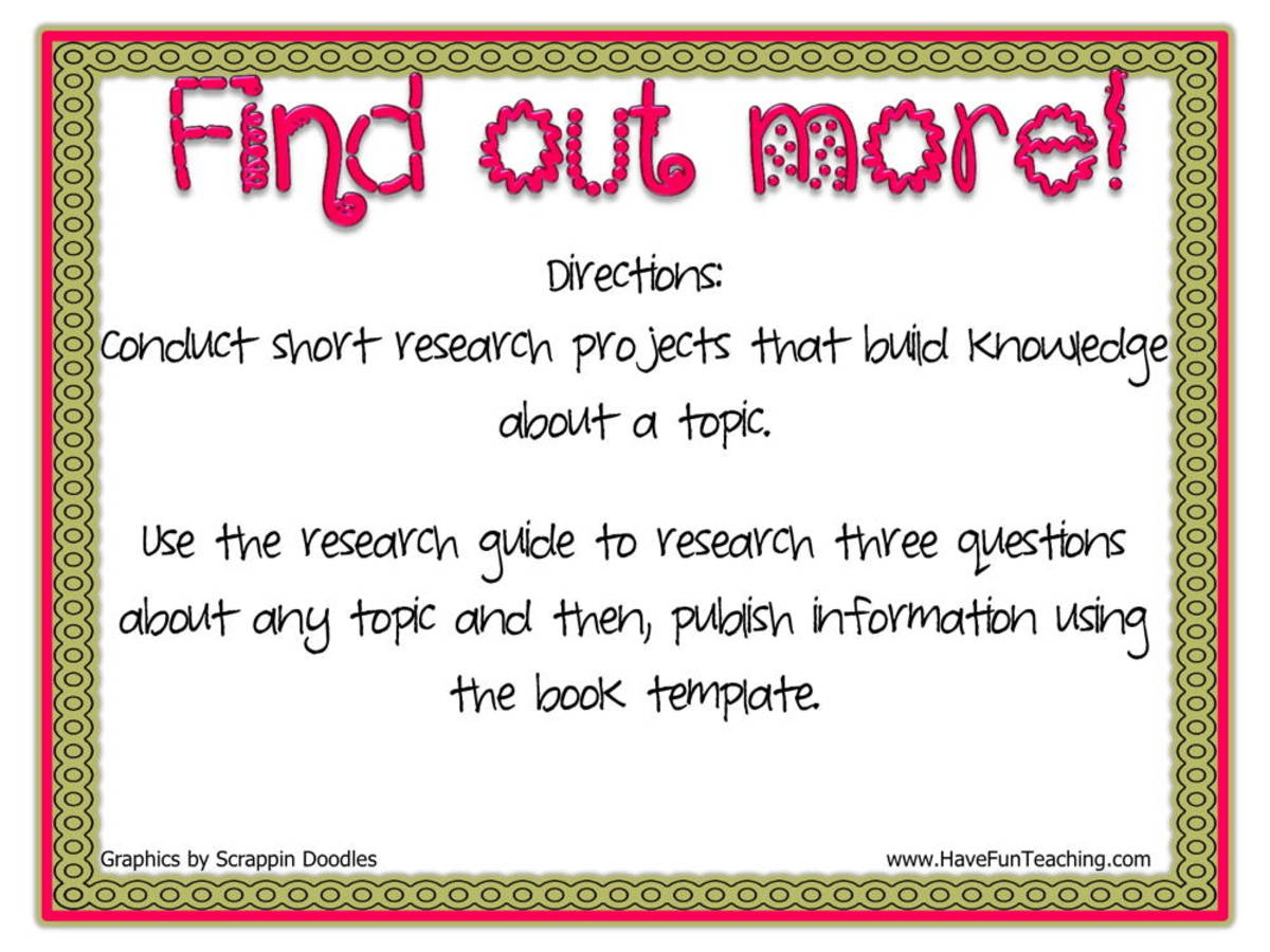 An educational teaching resource from Have Fun Teaching entitled Find Out More Research Project Writing Activity downloadable at Teach Simple.