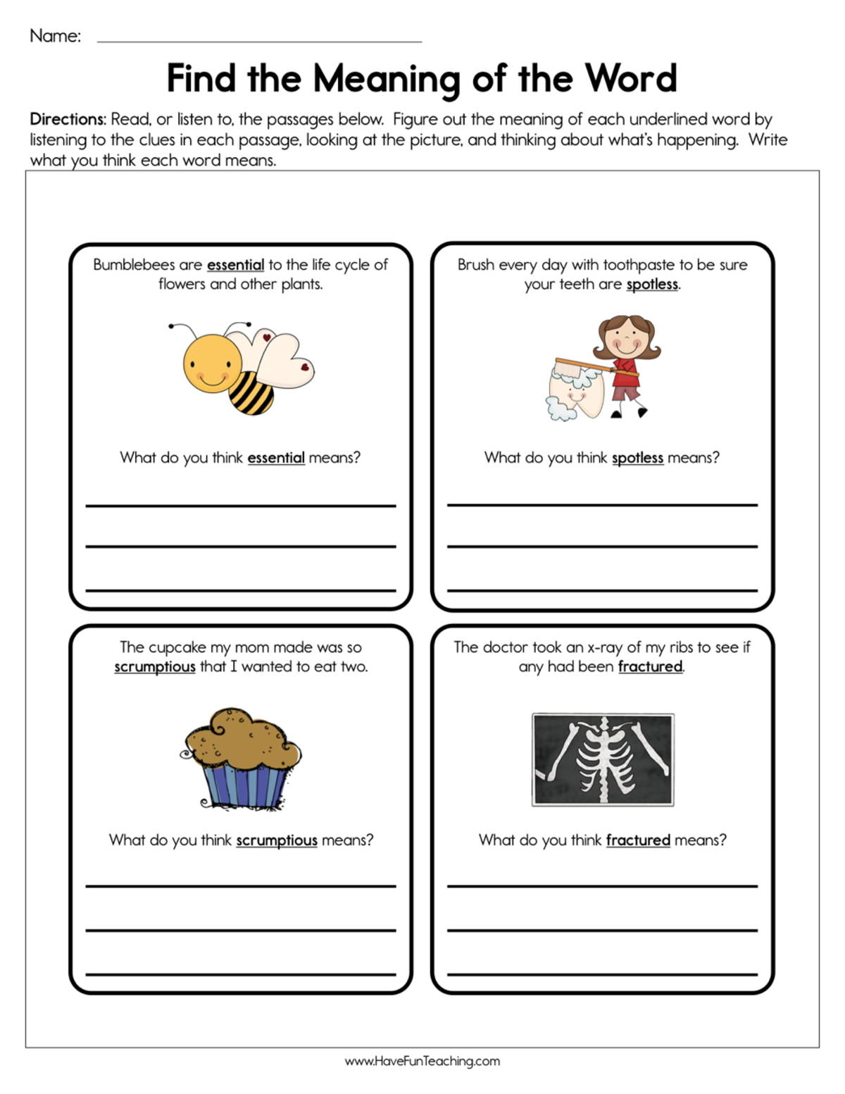 An educational teaching resource from Have Fun Teaching entitled Find the Meaning of the Word Worksheet downloadable at Teach Simple.