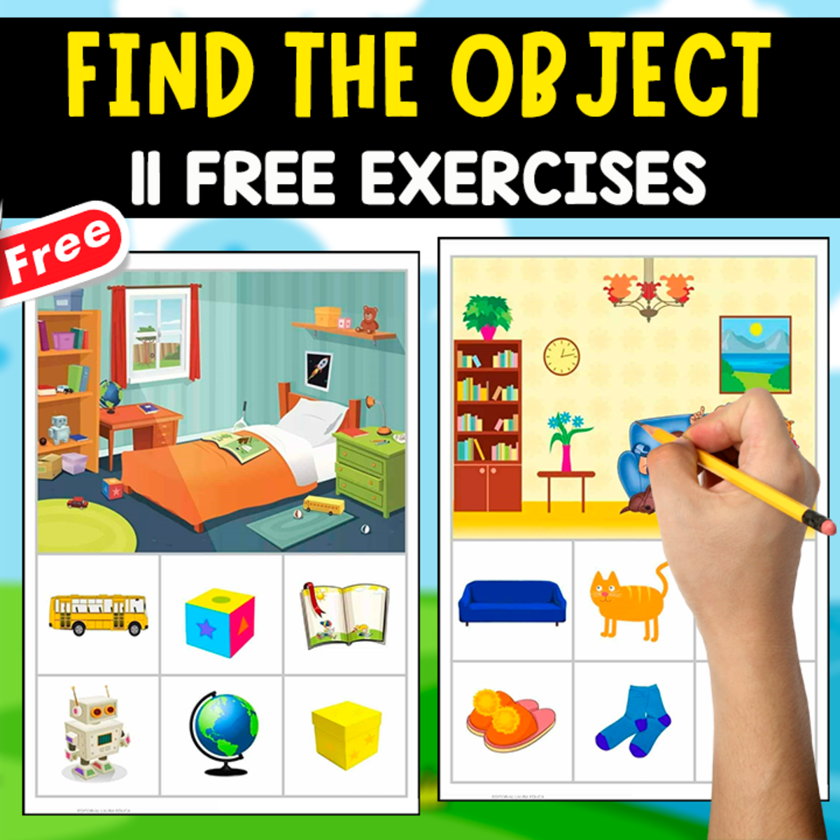 An educational teaching resource from EDITORIAL LAURA EDUCA entitled FIND THE OBJECT | 10 FREE EXERCISES | VISUAL DISCRIMINATION downloadable at Teach Simple.
