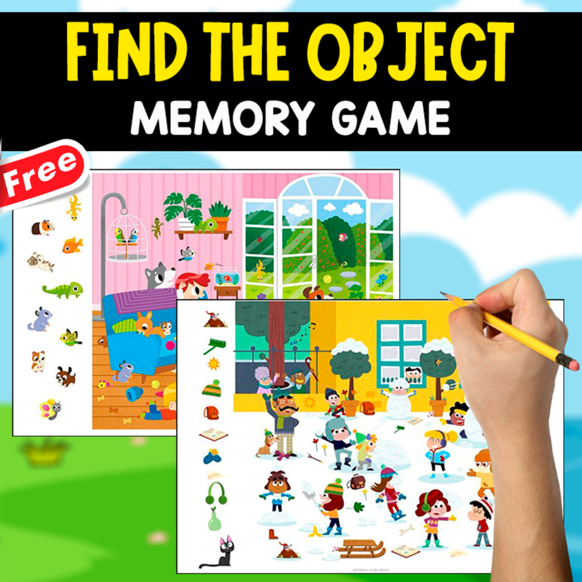 An educational teaching resource from EDITORIAL LAURA EDUCA entitled FIND THE OBJECT | MEMORY GAME FOR KIDS | 13 PAGES downloadable at Teach Simple.