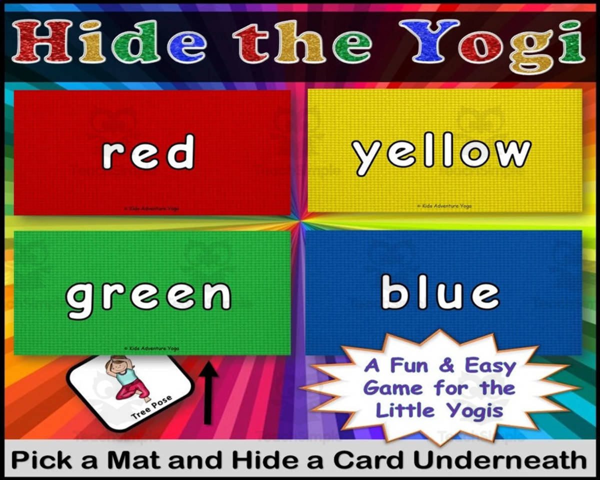 An educational teaching resource from Kids Adventure Yoga entitled Find the Yogi Kids Yoga Mat Hide and Seek Game with 72 Different Yoga Pose Cards downloadable at Teach Simple.