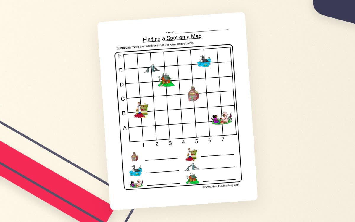An educational teaching resource from Have Fun Teaching entitled Finding a Spot on a Map Worksheet downloadable at Teach Simple.