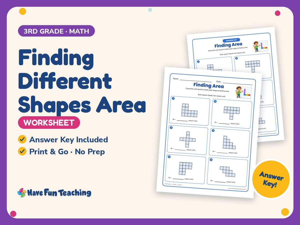 Finding Different Shapes Area Worksheet – 3rd Grade Geometry Practice preview