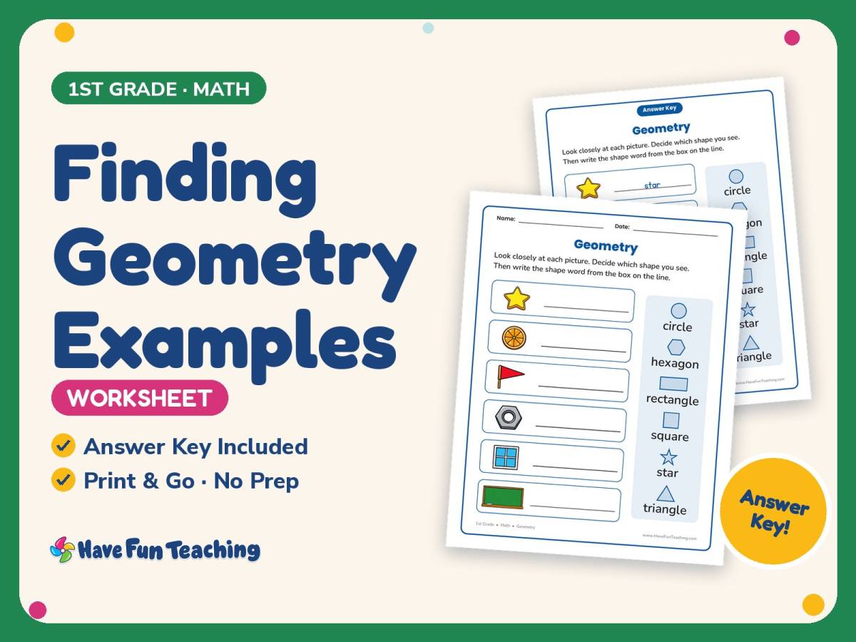 Finding Geometry Examples Worksheet – 1st Grade Shapes Practice preview