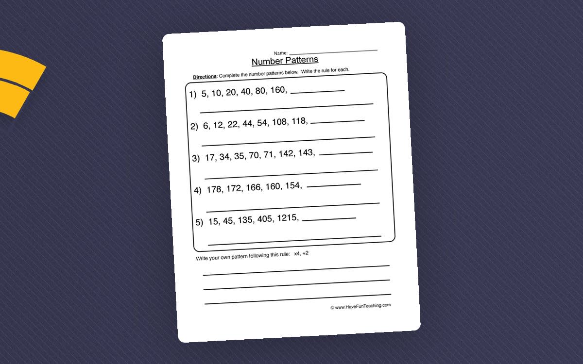 An educational teaching resource from Have Fun Teaching entitled Finding Number Patterns Worksheet downloadable at Teach Simple.