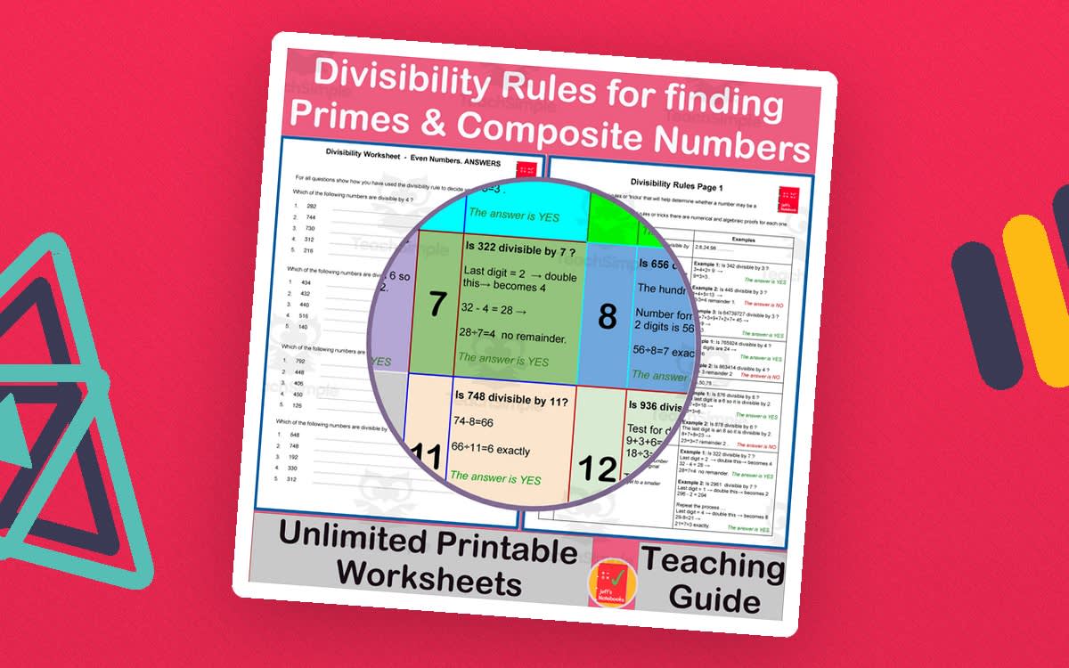 An educational teaching resource from Jeff's Notebooks entitled Finding Prime & Composite Numbers using Divisibility Rules downloadable at Teach Simple.