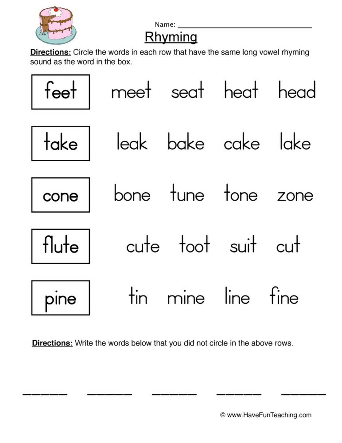 An educational teaching resource from Have Fun Teaching entitled Finding Rhyming Words Worksheet downloadable at Teach Simple.