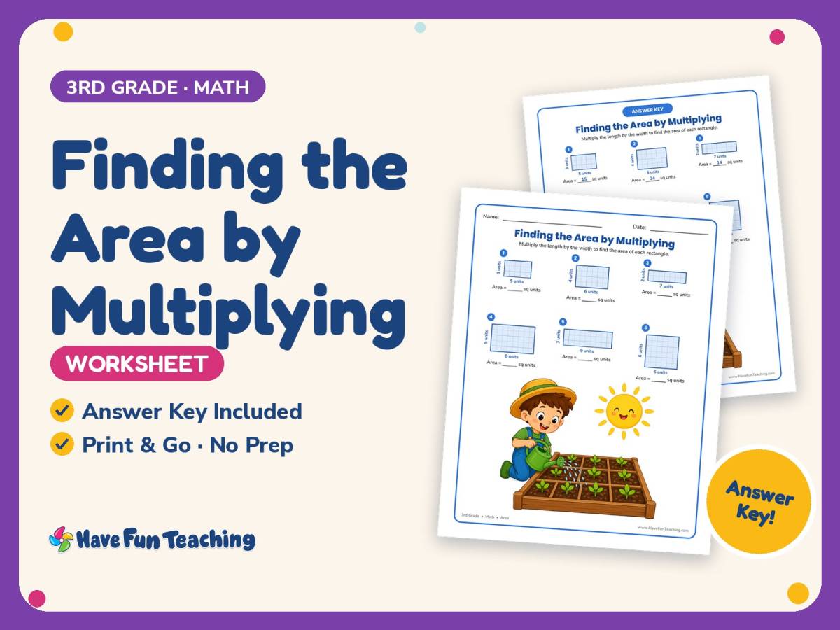 Finding the Area by Multiplying Worksheet – 3rd Grade Geometry preview