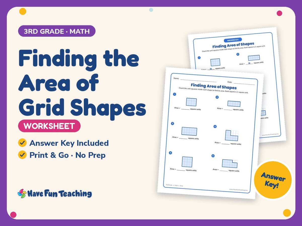 Finding the Area of Grid Shapes Worksheet – 3rd Grade Geometry preview
