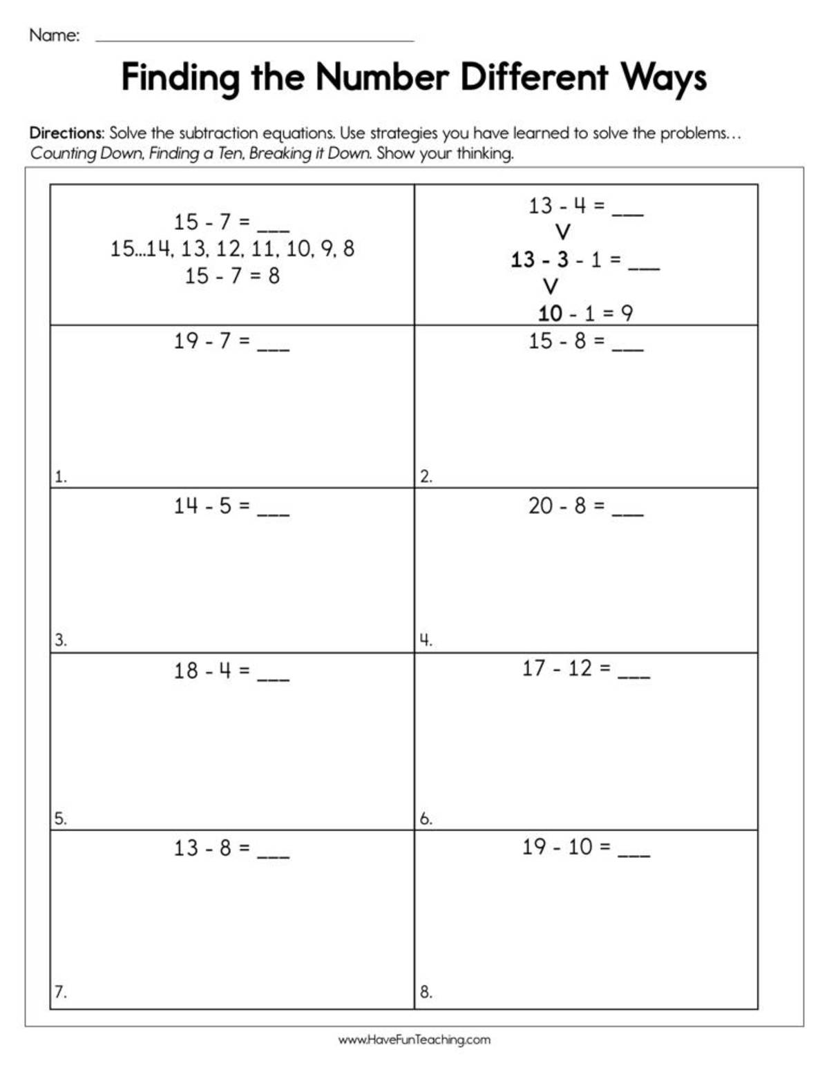 An educational teaching resource from Have Fun Teaching entitled Finding the Number Different Ways Worksheet downloadable at Teach Simple.